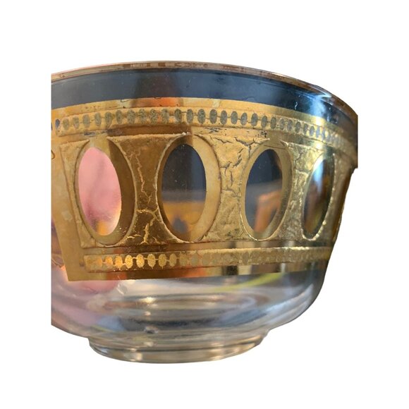 Vintage Set of 2 Signed Culver Antigua Glass Dip Bowls 5” Crackled Gold - Picture 10 of 11